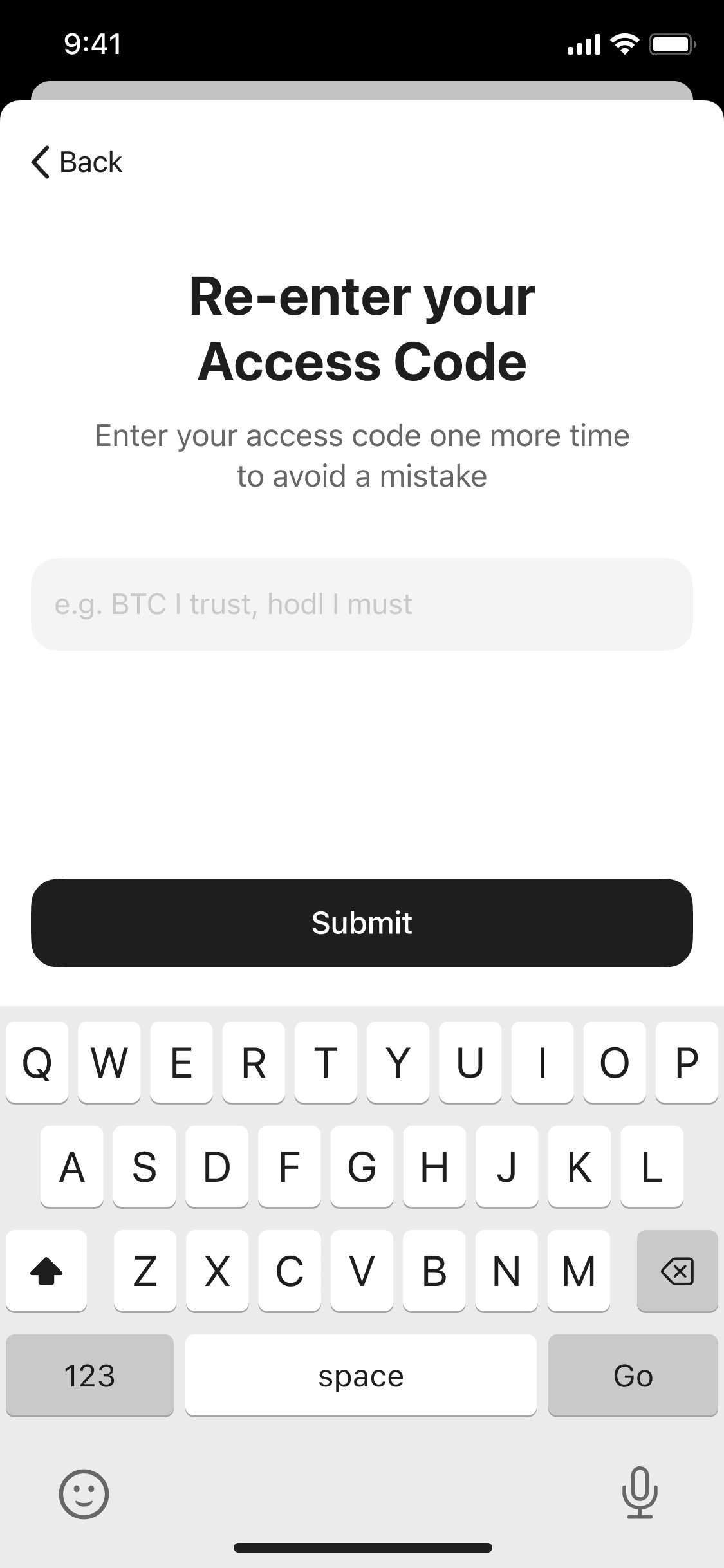 Re-enter access code.png