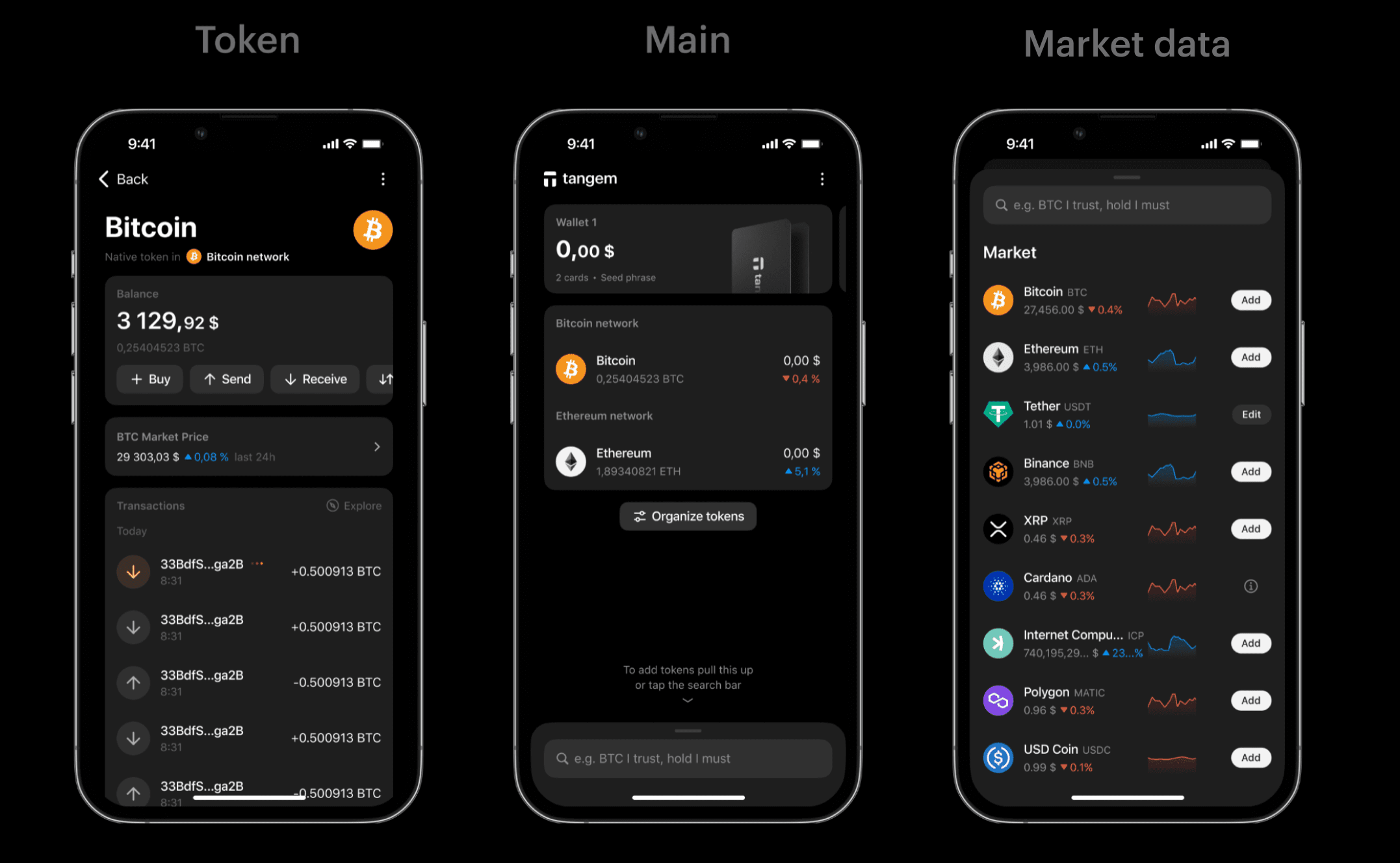 Capture d’écran mode sombre nouveau Tangem Wallet ?